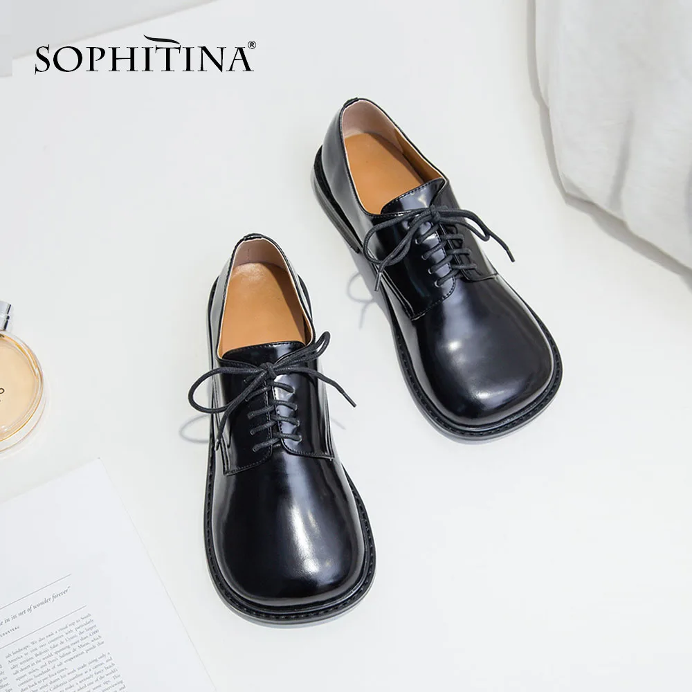 SOPHITINA/Новые модные женские туфли на плоской подошве; сезон весна; Дизайнерская обувь на шнуровке с круглым носком; Повседневная Удобная женская обувь на плоской подошве; MO217