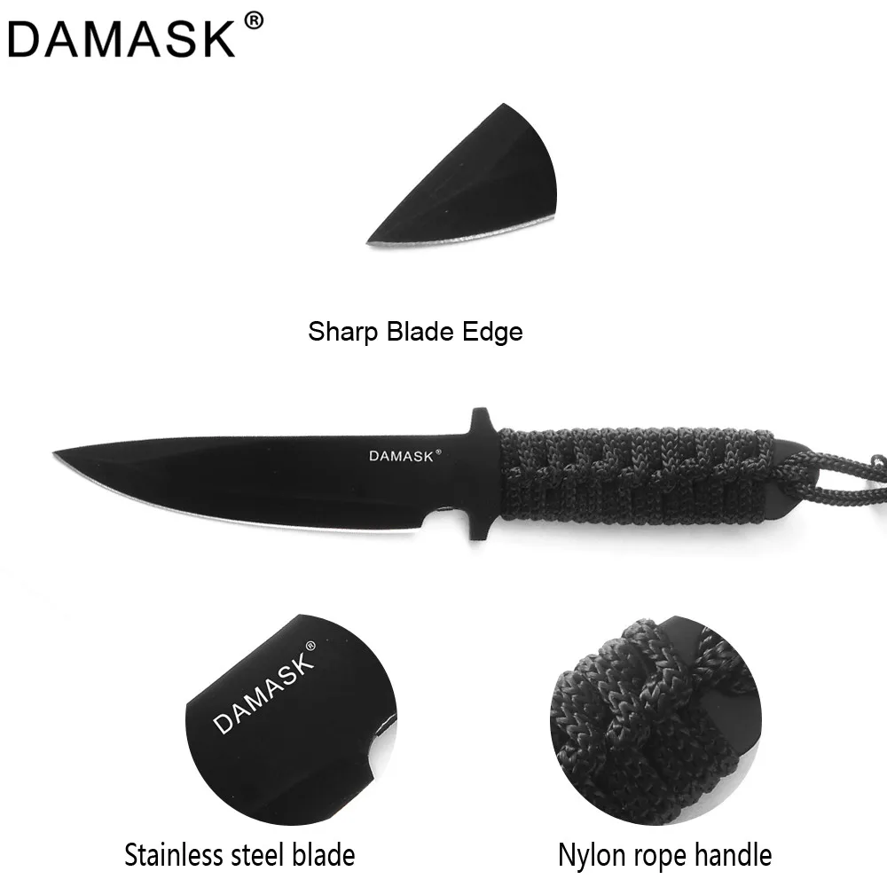 Damask черный Открытый нож для выживания острый из нержавеющей стали Тактический