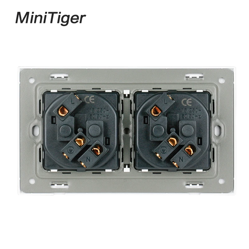 Двойная настенная розетка Minitiger 16 А с заземлением защитой от детей | Обустройство