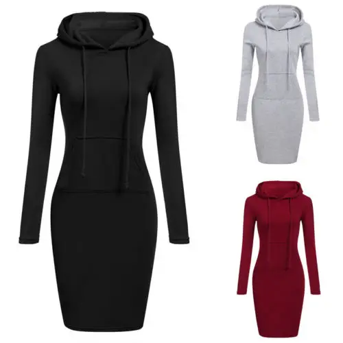 

Women Casual Hooded Hoodie Long Sleeve Solid Loose Long Dress Hoodies Sweatshirts Top