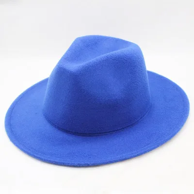 Осень Зима с широкими полями Fedora Мужская коричневая джазовая шляпа с Плоскими Полями Фетровая шапка Трилби котелок из шерсти шапки для женщин еврейская шляпа - Цвет: Royal Blue