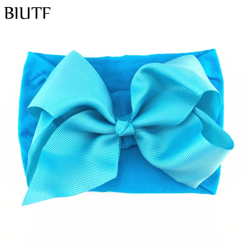 blue 1 шт./лот, широкая эластичная нейлоновая повязка на голову для девочек, повязка на голову с 5 дюймовым бантом для волос, реквизит для детской фотосессии HB080 - Цвет: blue