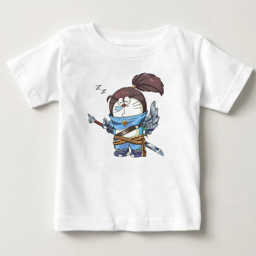 Doraemon/детская футболка унисекс детская футболка с короткими рукавами футболки с милым котом для мальчиков и девочек детская летняя одежда Мультяшные футболки