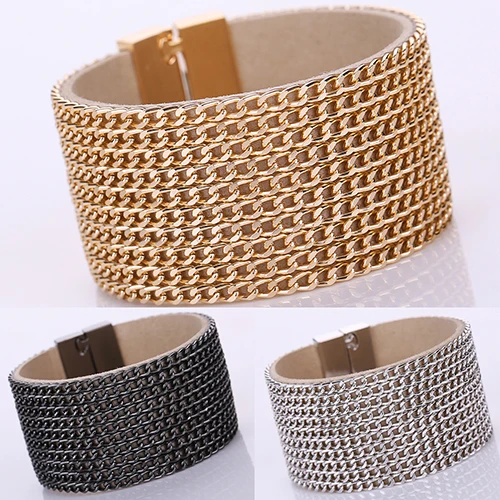 Новый Для женщин модные Многослойные Цепи Магнитная застежка браслет панк