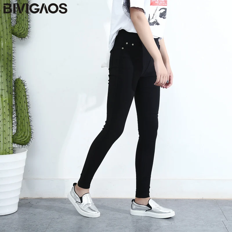 studs Black BIVIGAOS весенние модные женские повседневные обтягивающие леггинсы обтягивающая высокоэластичная брюки-карандаш с карманами леггинсы из ткани для женщин джеггинсы штаны - Цвет: studs Black