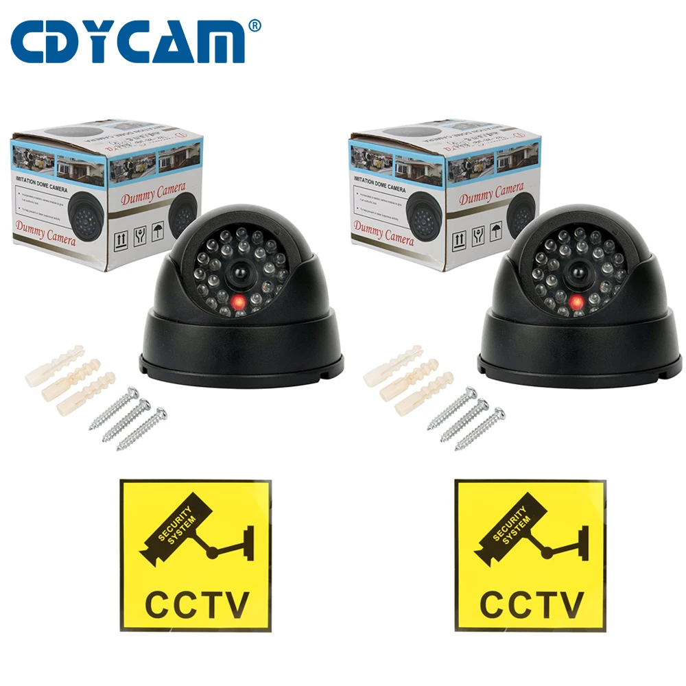 CDYCAM 2 шт.(1 сумка) CCTV поддельные камеры мини-манекен наблюдения безопасности купольная камера 30 огней 1 мигающий светодиодный свет открытый/закрытый