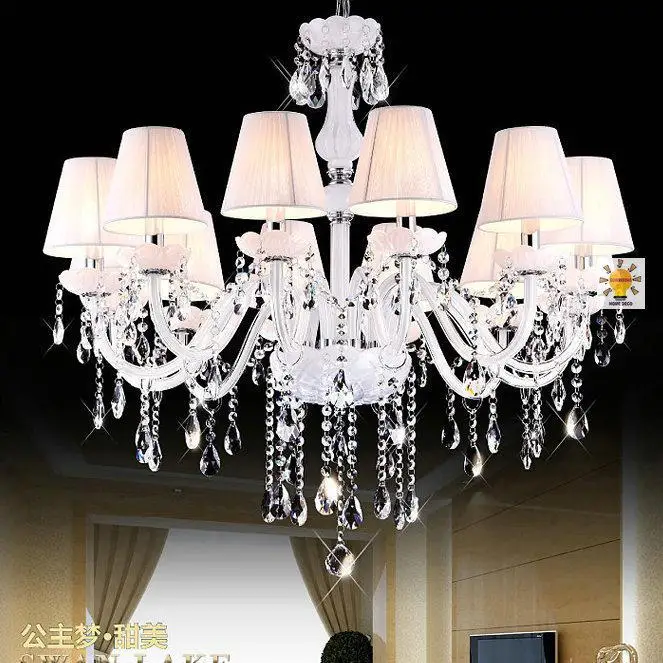 Роскошные хрустальные люстры белого цвета для гостиной столовой с тканевым