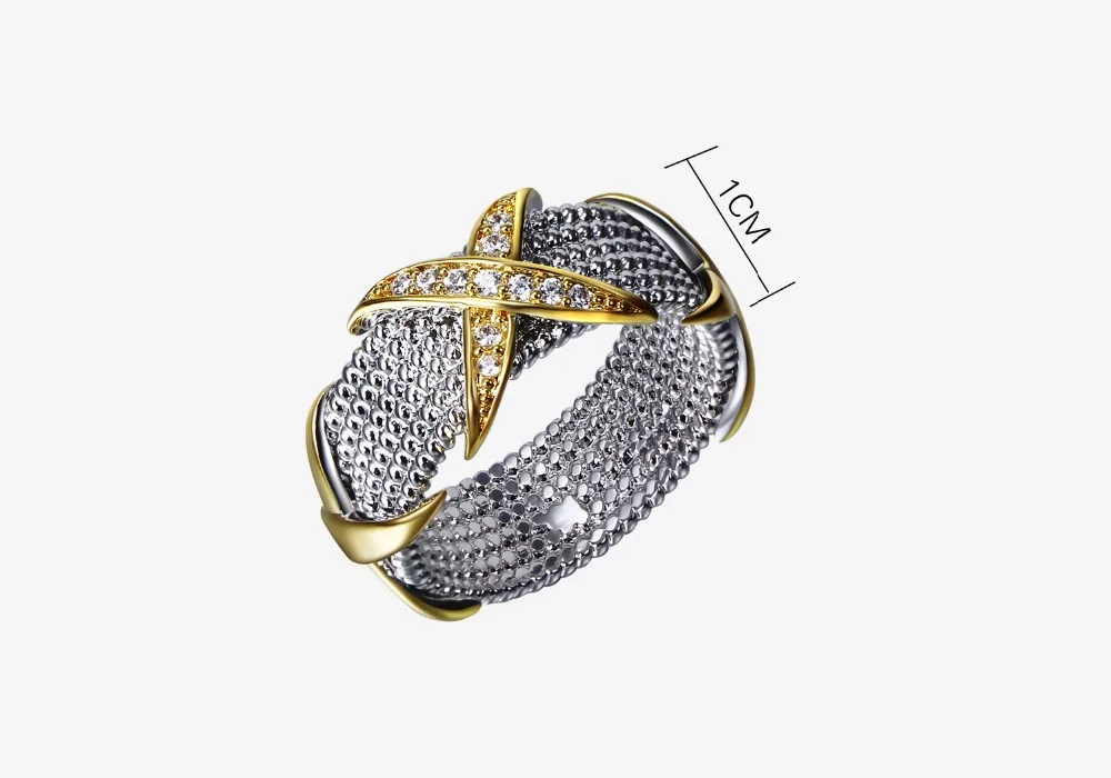 Мода 2 тон пластина кольцо крест дизайн с Потрясающие яркие CZ Кристалл bague femme Анель Модные кольца для женщин
