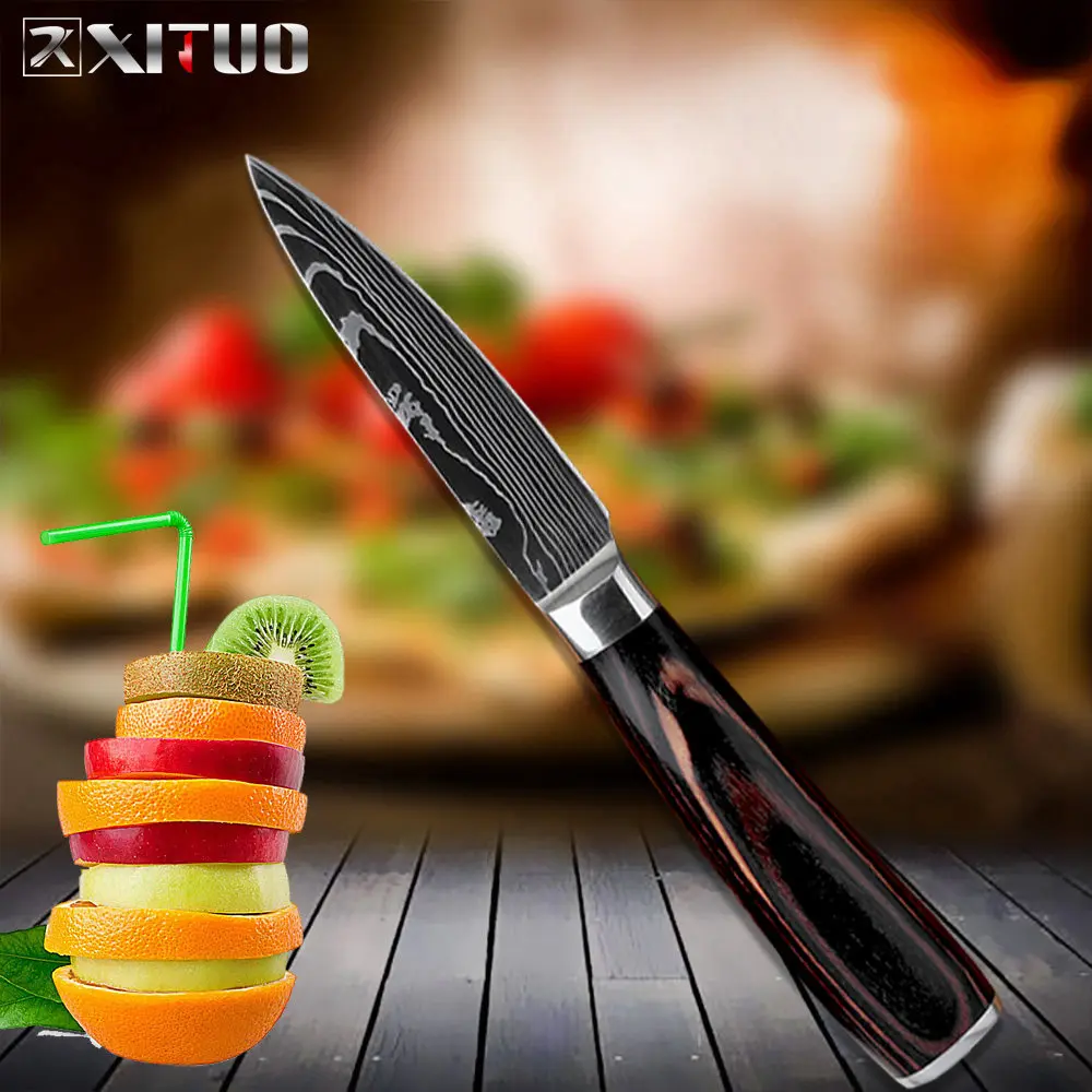 3.5 in paring knife XITUO" 8" " 5" 3," дюймов Набор ножей шеф-повара для нарезки овощей хлеба Santoku ножи для очистки овощей 6 шт. кухонный нож Мясник инструменты дерево - Цвет: 3.5 in paring knife