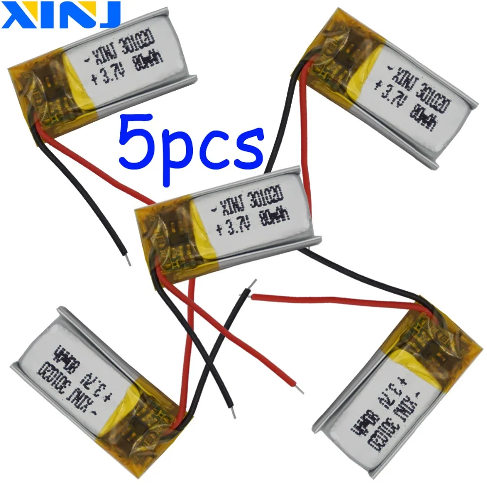 XINJ 5 шт. 3 7 в 80 мАч литий полимерная батарея 301020 для 3D классов mp3 записывающая ручка