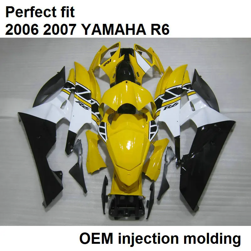 Комплект обтекателей для мотоцикла YAMAHA YZF R6 2006 2007 желтый черный белый комплект 06 07