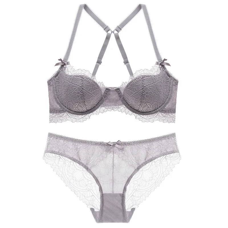 CR Cross Strap Intimates Women Sexy Lingerie Lace Y-line Straps Front Closure Bra Hollow Out Panties Bra set Underwear