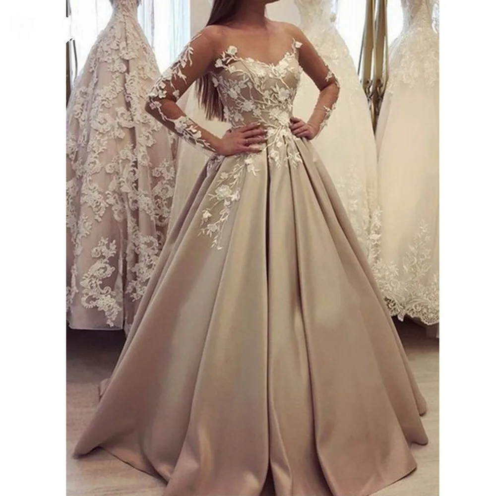 Элегантные Длинные Выпускные платья robe de soiree цвета шампанского с длинными