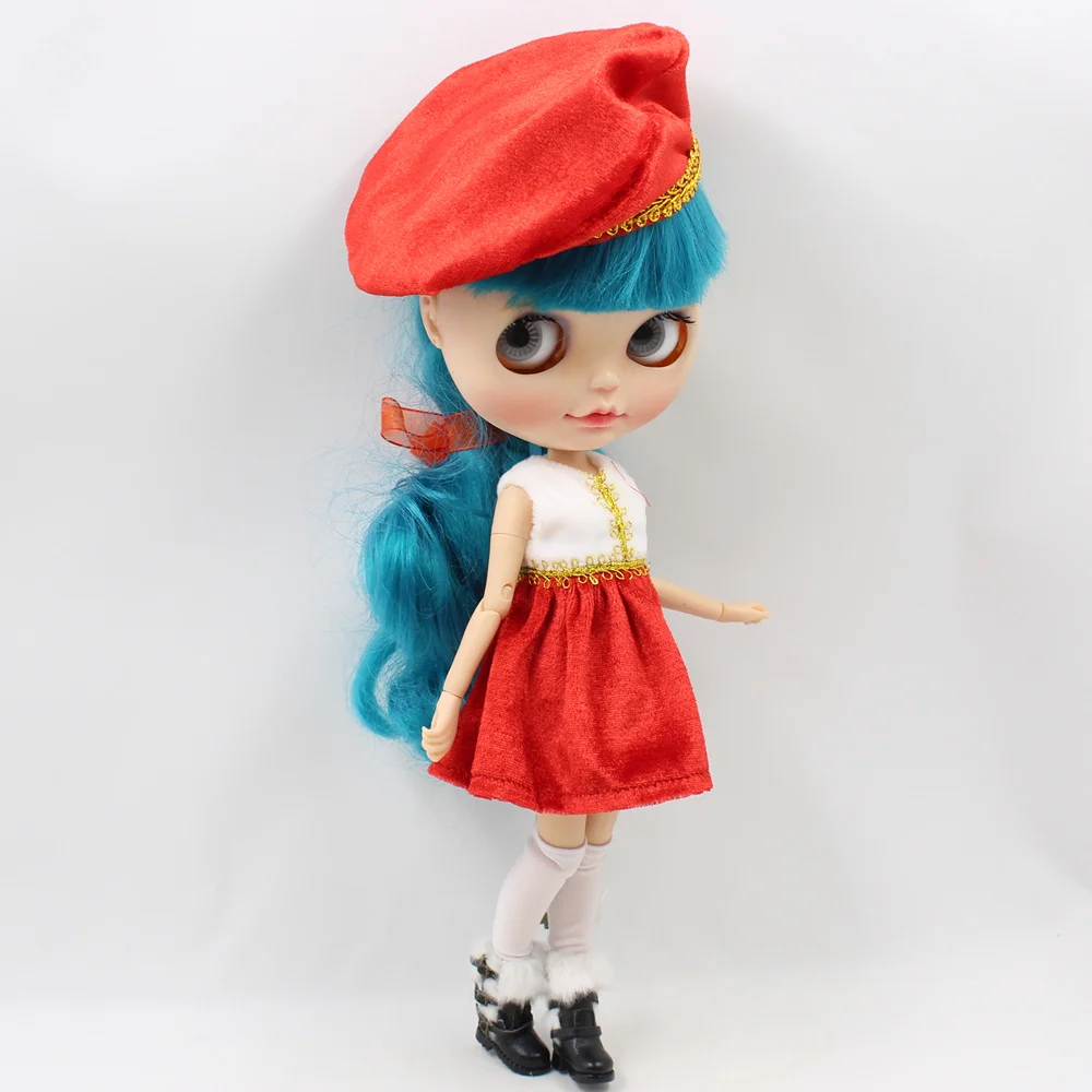 Наряды для Blyth doll, комплект из теплого платья сатаны с пальто, шапкой, носками, комплект одежды на Рождество для 1/6, pullip jerryberry licca