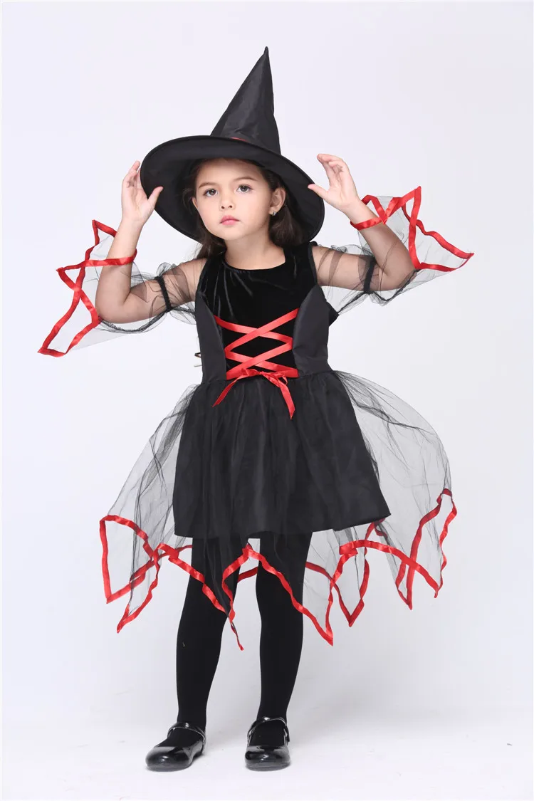 Новинка 2017 Детский костюм ведьмы платье шляпа на Хэллоуин для детей подарок день