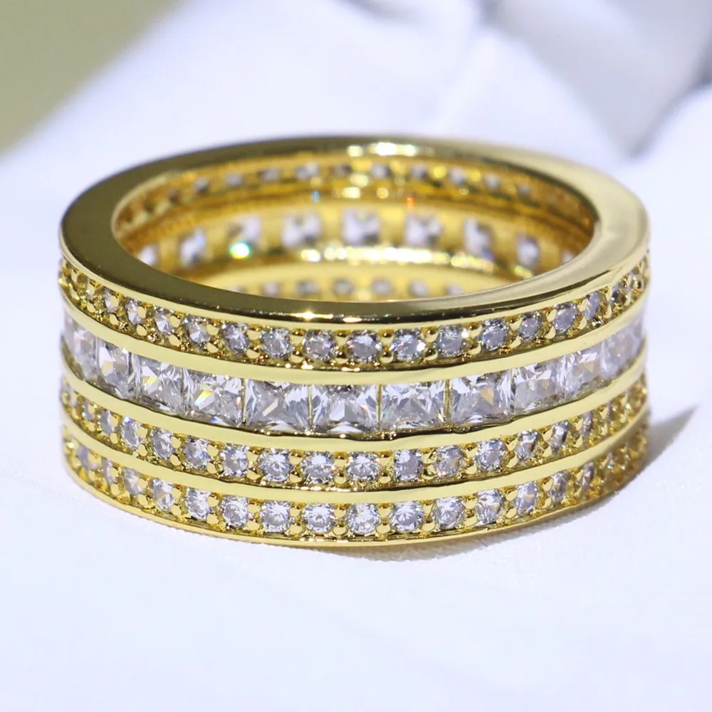 

Choucong Classical Stunning Jewelry 925 Silver&Gold Fill Four Row 5A Cubic Zirconia Princess CZ Stack Engagement Band Ring Gift
