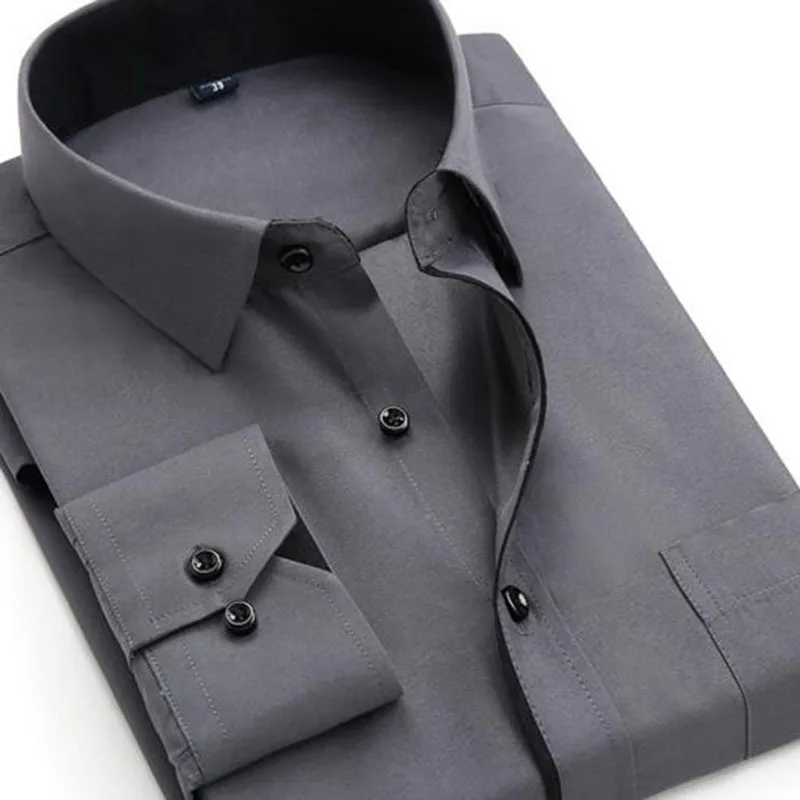 Мужские одноцветные однобортные приталенные рубашки Camisa, чистый хлопок, саржевое платье, формальные деловые рубашки высокого качества, яркие цвета - Цвет: gray
