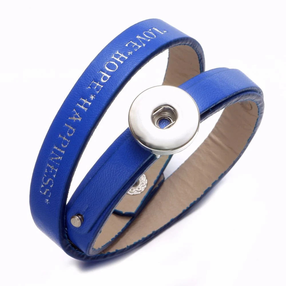 New Arrivals Sky Blue PU Leather DIY Lucky Armband Snap Bracelet 18mm Button Jewelry For SZ0479k | Украшения и аксессуары