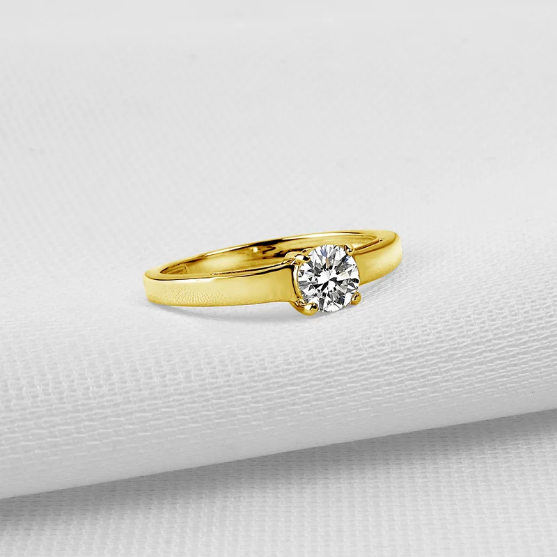 AINUOSHI, 14 к, твердое желтое золото, круглые кольца, 4 когти, 0,5 ct, SONA, имитация бриллианта, Женское Обручальное обручальное кольцо