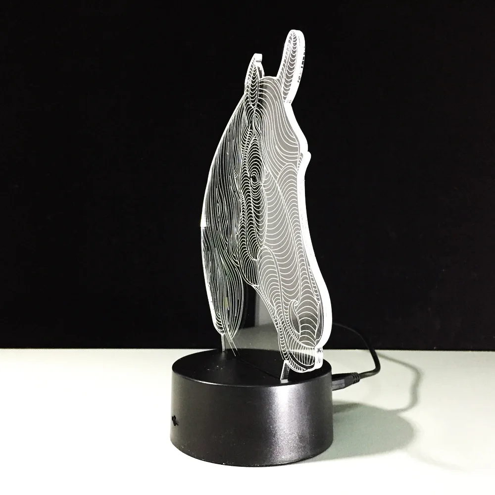 USB Новинка подарки 3d лампа 7 цветов Изменение животных Лошадь светодиодный ночник