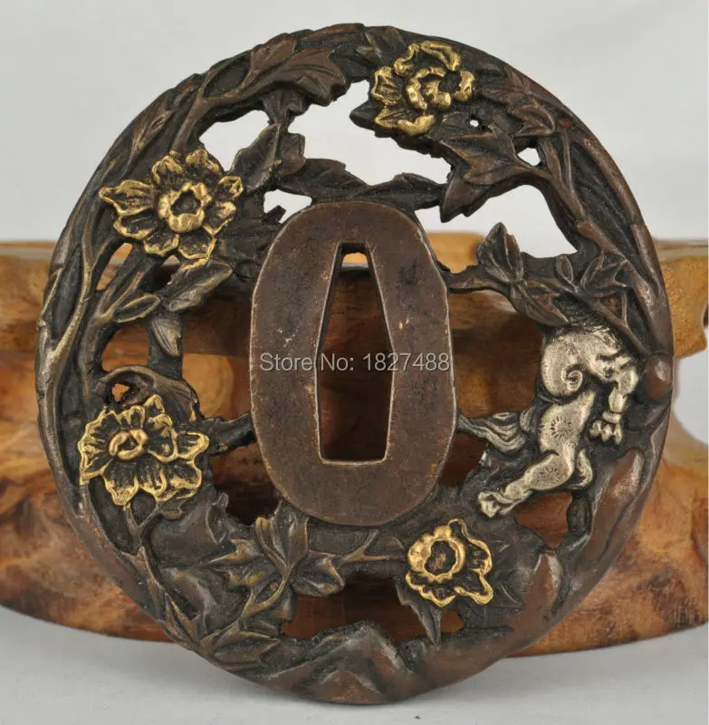 Латунная позолота японская катана Tsuba WAKIZASHI аксессуары для мечей-собак дизайн