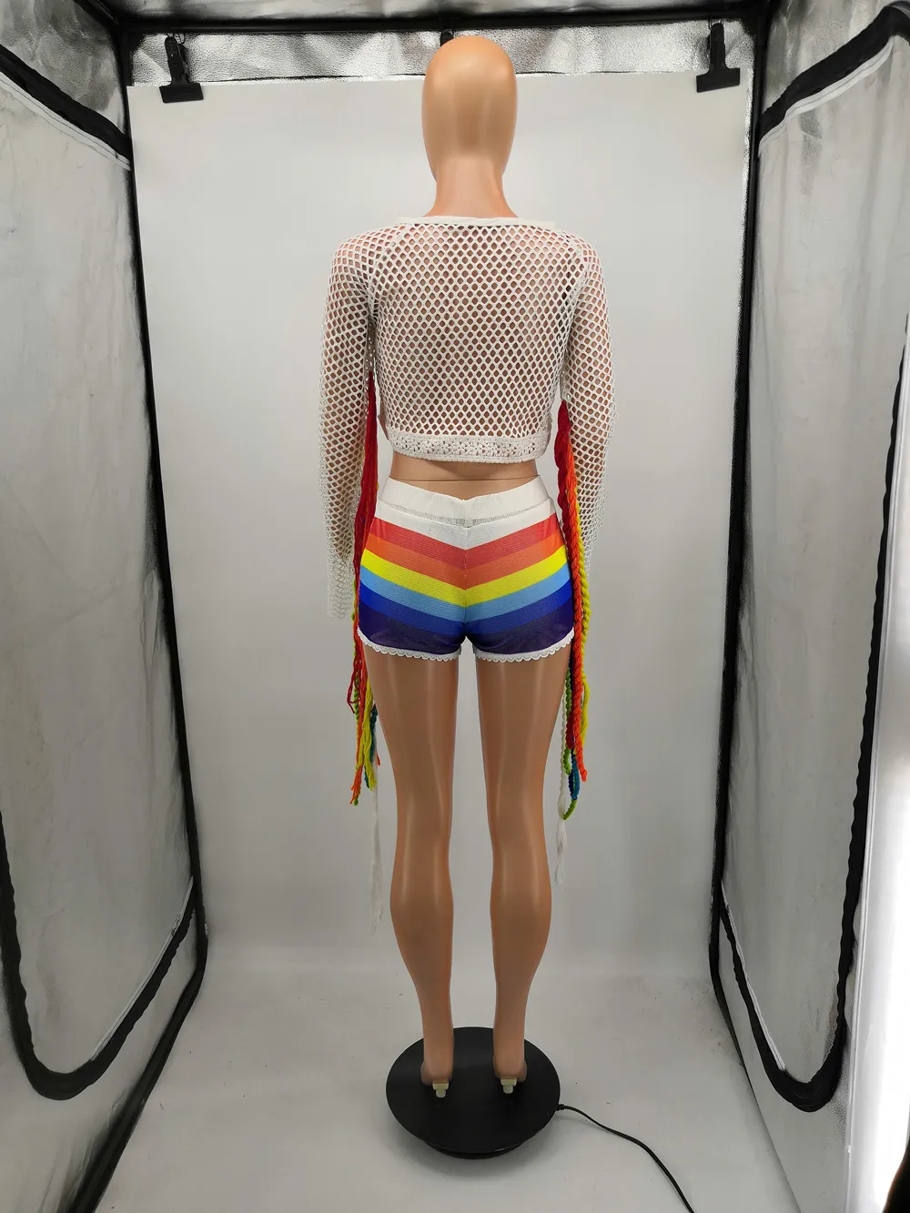 Женский комплект из двух предметов летний кроп-топа в радужную полоску с
