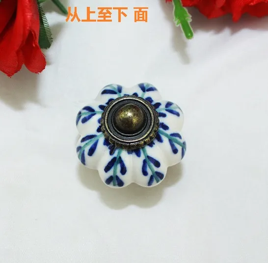 10 шт синий лист ручная роспись Керамическая Тыква спальня шкаф ручки двери ящика