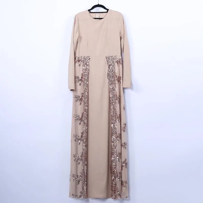 Champagne dress Sequin abaya Кафтан Дубай Арабский мусульманский хиджаб платье для женщин Кафтан халат Femme Musulmane Longue Vestidos Eid турецкие платья Elbise - Цвет: Champagne dress