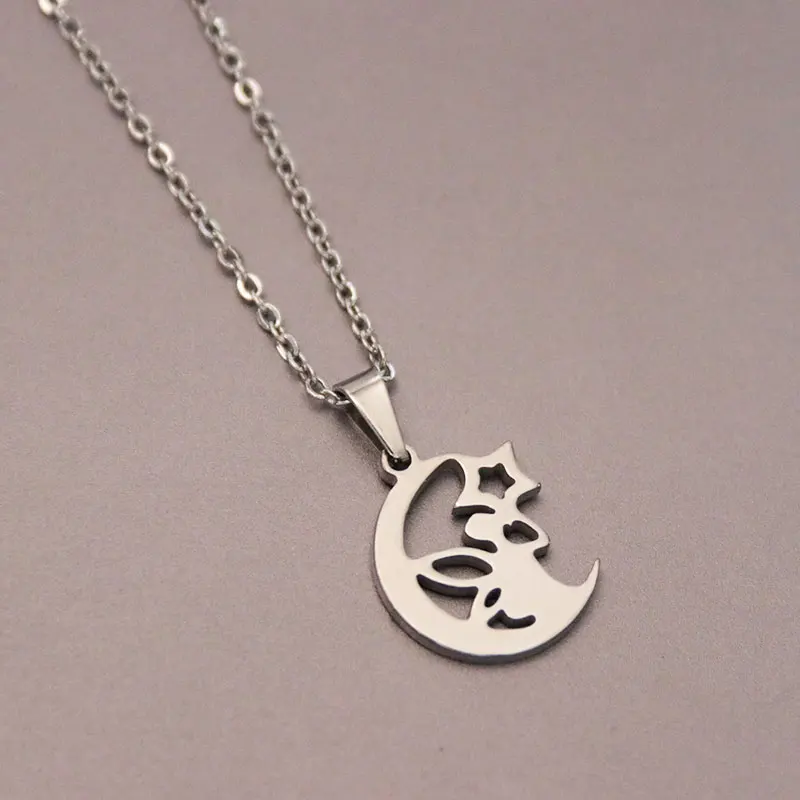 1pc Little Fairy With Star Moon Stainless Steel Necklace Fashion Figure Pendants Necklaces Women Kids Christmas Gift Jewelry | Украшения и