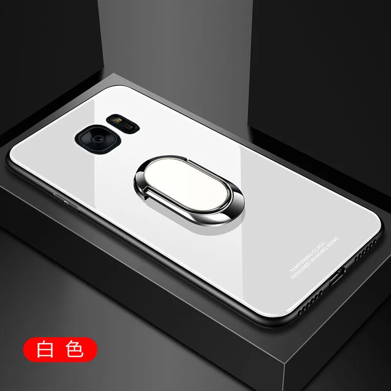 white For Samsung Galaxy S7 edge Case Hard Tempered Glass With Stand Ring Magnet Protect Back Cover Case for samsung s7 s7edge shell - Цвет: white