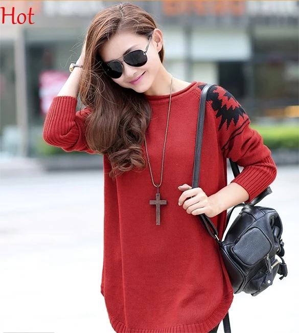 Hot Korean Womens Sweater Loose Long Sleeve Pullover Irregular Sweaters Autumn Outerwear Knitting Coat Colors SV006322 | Женская одежда