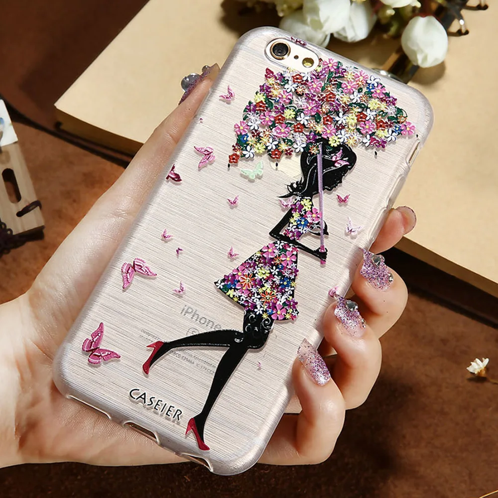 Caseier девушка рисунком чехол для телефона iPhone 7 8 6 6S Plus прекрасный Чехол 5 5S se X