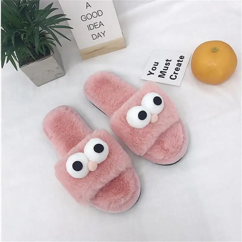 Женские пушистые домашние тапочки Taomengsi с объемными глазами из мультфильма