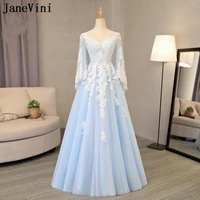 janevini elegant long bridesmaid dresses with sleeves a line v neck lace appliques sequined tulle pageant prom gowns plus size