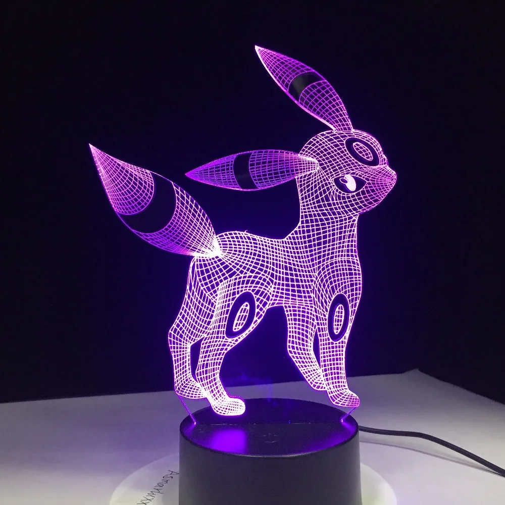Umbreon Pokemon Go 3D акриловый Ночной светильник USB для сна 3 батарейки АА 7 меняющихся