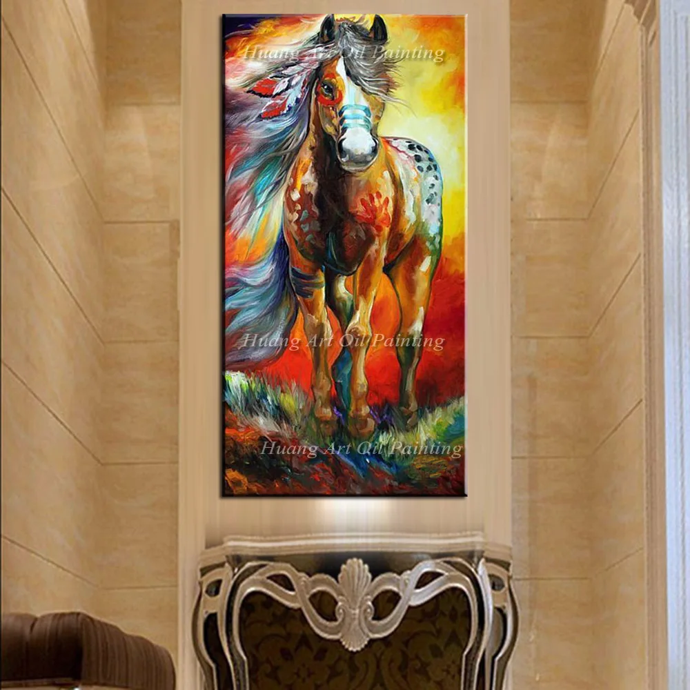 Мастерство художника роспись маслом Ручная HQ бег Красочная картина с лошадью на