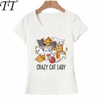 Сумасшедшая кошка, женская футболка, забавные Коты, котенок, мем, подарки для влюбленных кошек, летние милые женские Топы футболка классная, женские футболки
