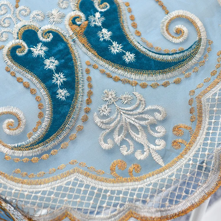 

European Chenille Curtains for Living Room Embroidered Velvet Curtain Blue Curtains for Beroom Tulle