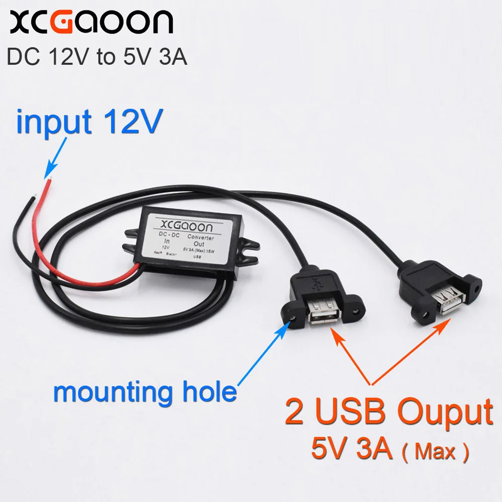 XCGaoon двойной 2 USB DC автомобильный преобразователь модуль кабель с монтажным