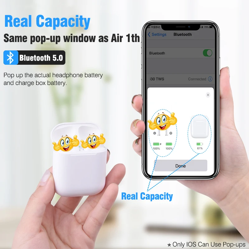 I20 наушники вкладыши TWS с 1:1 Размеры Bluetooth PK w1 чип Беспроводной гарнитура супер