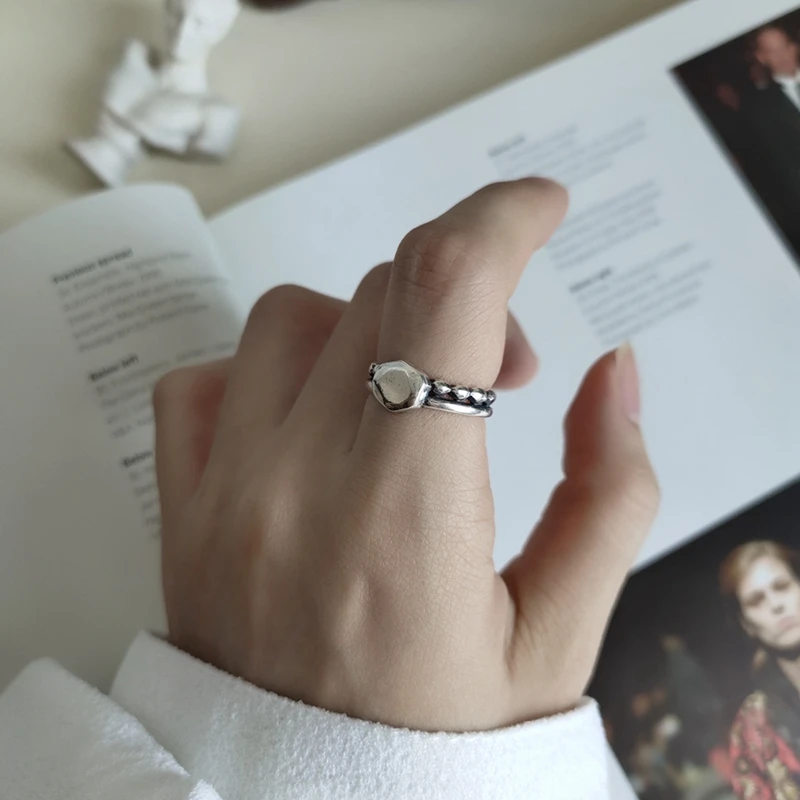 LouLeur, 925 пробы, Серебряное двойное кольцо, кольца, Ретро стиль, минималистичные, необычные, регулируемые кольца для женщин, мода 925, ювелирное изделие