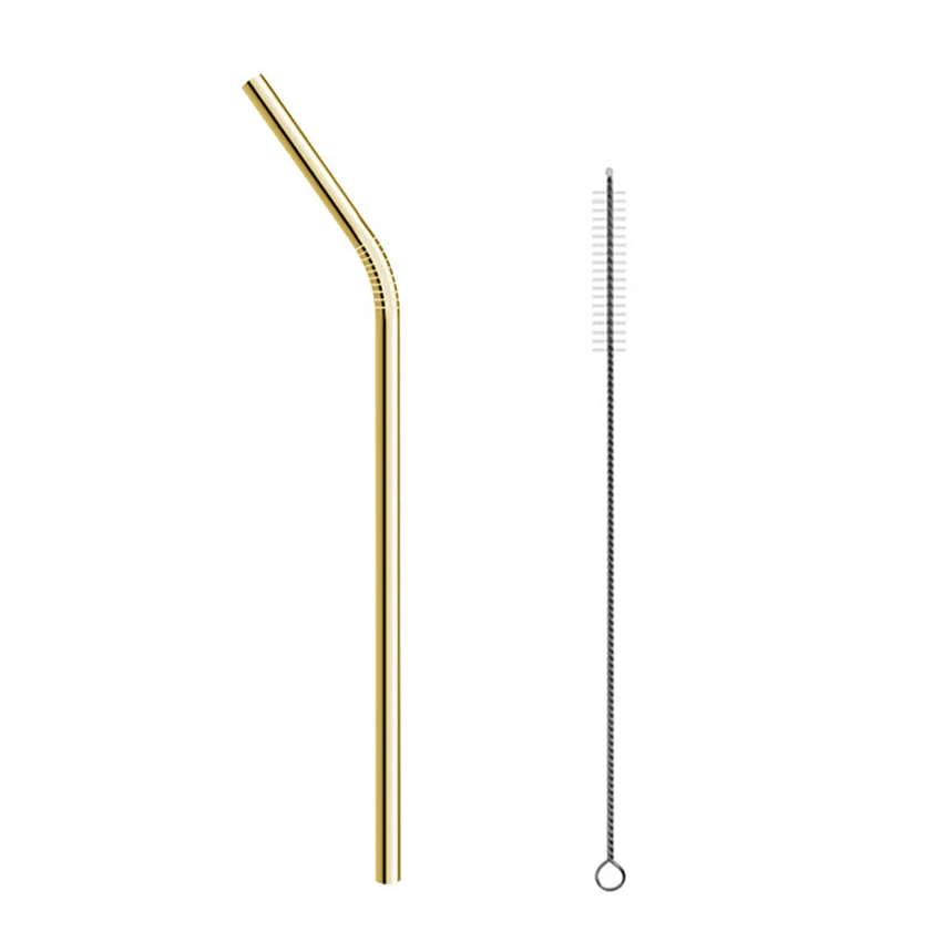 B-Gold 2pc 2 шт/4 шт многоразовые металлические трубочки для питья из цветной нержавеющей стали крепкая гнущаяся или вертикальная соломинка для напитков для кружек+ чистящая щетка - Цвет: B-Gold 2pc