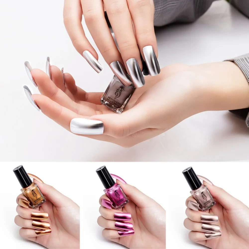 1/2 Pcs Mirror Effect Metallic Nail Polish Purple Rose Gold Silver Chrome Art Varnish For Nails Manicure Lacquer Set | Красота и