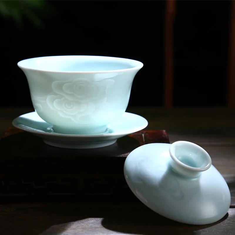 Керамическая фарфоровая чайная посуда 150 мл Celadon Gaiwan офисный семейный чайный