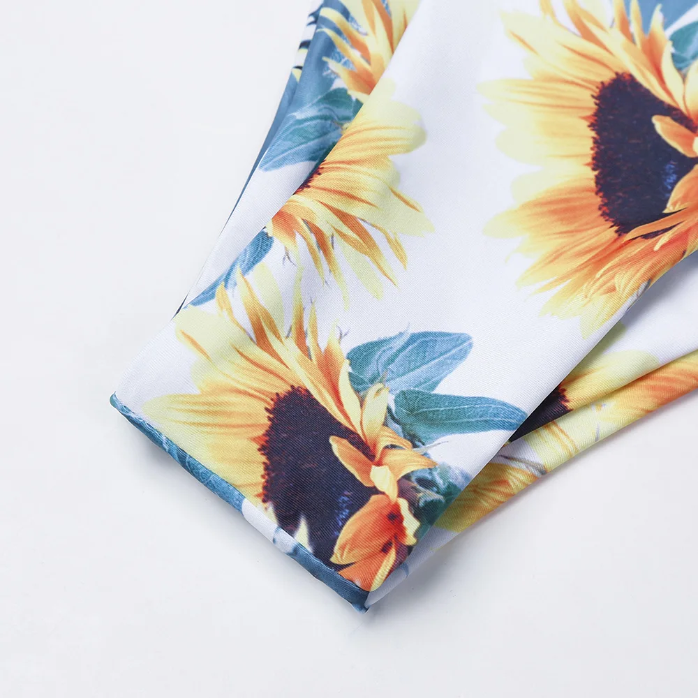 

Sexy Sunflower Print Bandeau Bikini Set Fold Pleat Swimsuit Women Swimwear Ruffle Lotus Leaf Bikinis Femme Swimming Bathing Suit