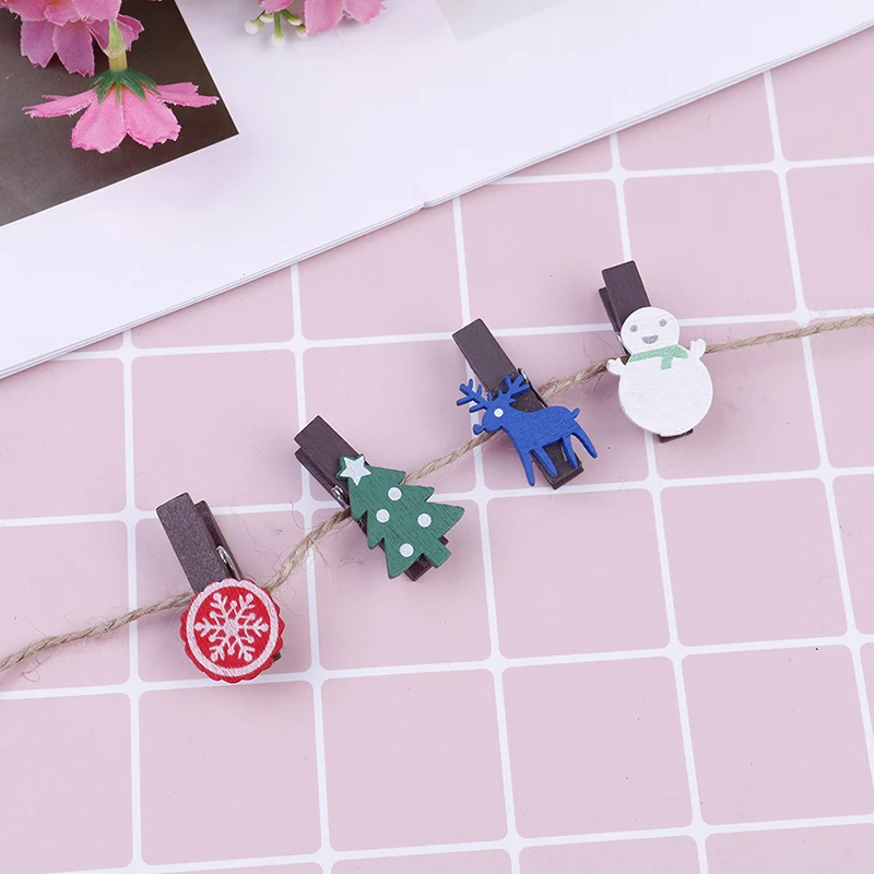 Christmas 10 шт. Мультяшные животные/Рождественский деревянный зажим с пеньковой веревкой фото бумага прищепка ремесло зажимы Декор мультфильм насекомых фото клип - Цвет: Christmas