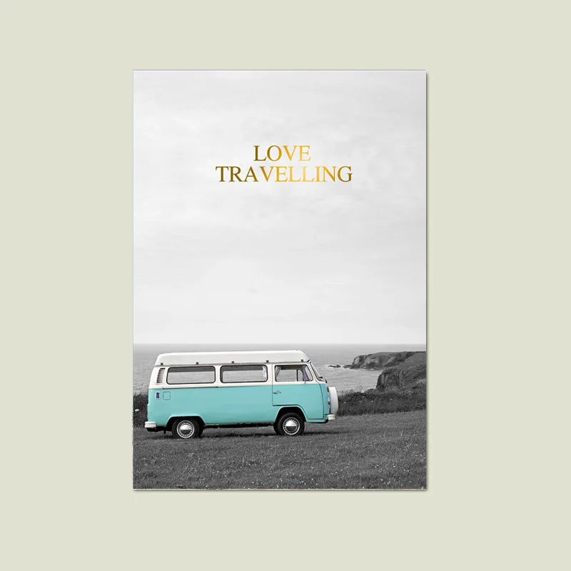 Love Travelling Blue Car Landscape маленькие домашние плакаты и принты настенная живопись на