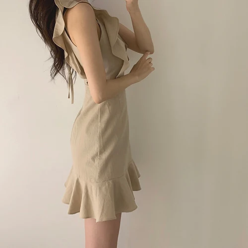 Женское платье с V-образным вырезом без рукавов | Женская одежда