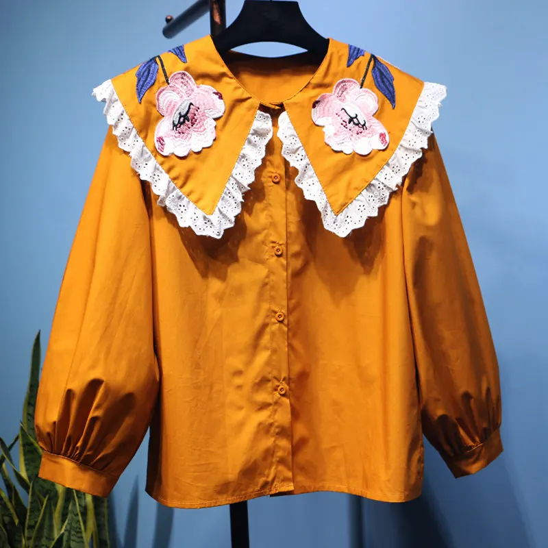 Женская блузка с цветочной вышивкой LUOSHA однотонная Повседневная рубашка