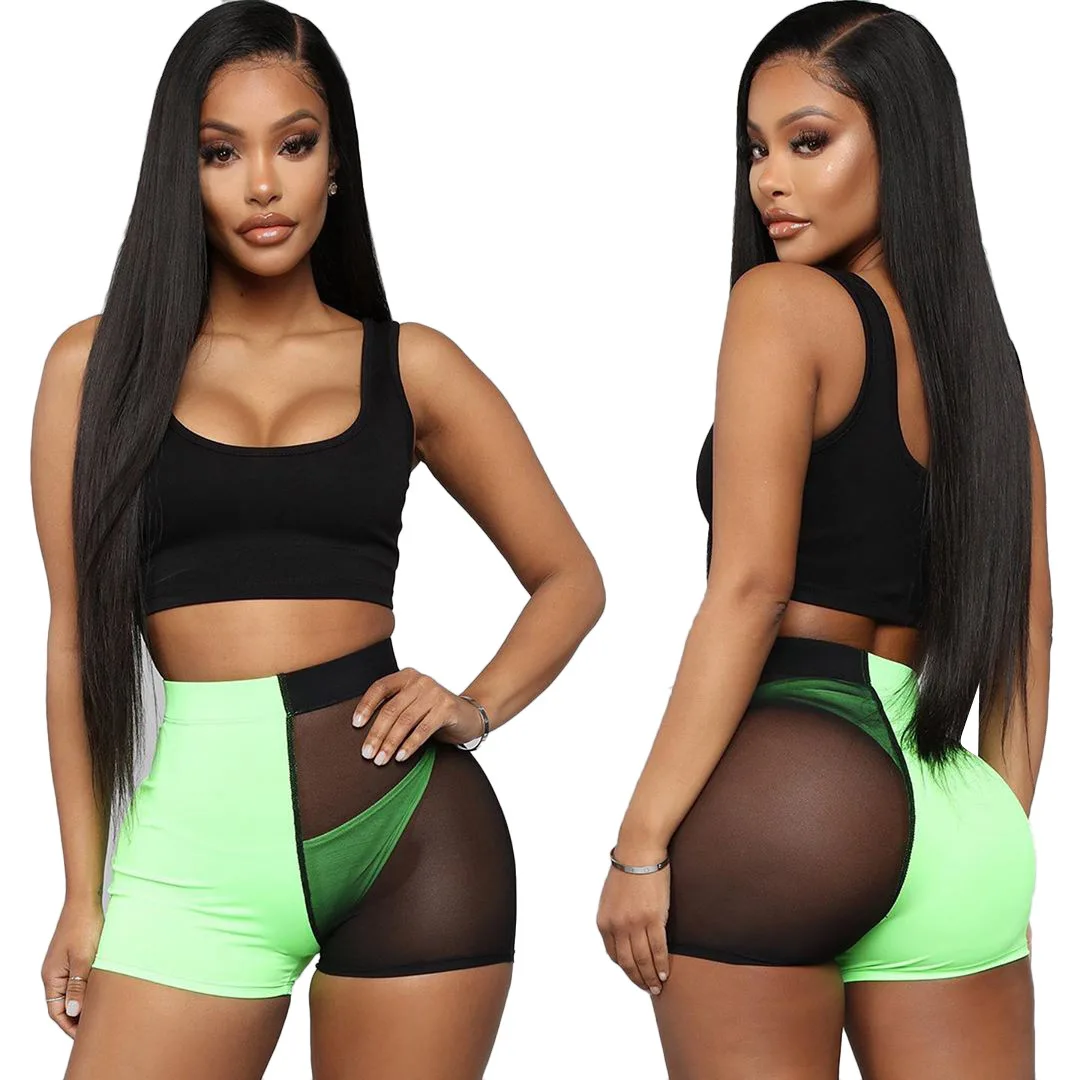 ANJAMANOR/комплект из 3 предметов в сеточку с цветным блоком; пикантные Клубные наряды; укороченный топ; шорты; одинаковые комплекты для женщин; праздничная одежда; D64-AZ97